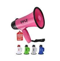 Pyle 20-Watt Mini Megaphone Speaker with Siren, Adjustable Volume, Portable, Lightweight, Battery Operated Pink Bullhorn