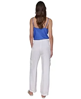 Karl Lagerfeld Paris Women's Linen-Blend Straight-Leg Cargo Pants