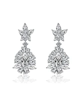 Rachel Glauber White Gold Plated Cubic Zirconia Snowflake Cluster Dangle Earrings