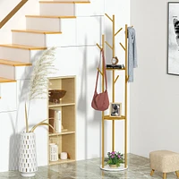 Unho Freestanding Coat Rack: Hall Tree Clothes Hangers with Marble Base for Entryway Bedroom