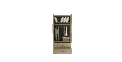 Slickblue Mid-Century 2-Door Armoire Wardrobe Cabinet for Stylish Storage and Bedroom Organization