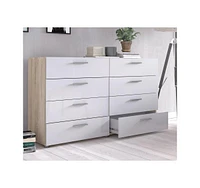 Slickblue Modern Bedroom 8-Drawer Double Dresser with Oak Finish Sides and Top