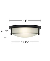 Possini Euro Design Encina 13" Modern Industrial Flush-Mount Ceiling Light Fixture Kitchen Foyer Hallway Round Black White Glass Metal Bedroom Bathroo