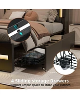 Dyhome Bed Frame with Led Lights and 4 Storage Drawers