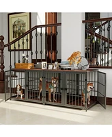 Bingopaw Heavy Wooden Dog Crate Furniture End Table Pet Kennel Puppy Cage w Four Doors