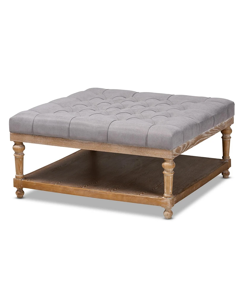 Baxton Studio Kelly Modern and Rustic Grey Linen Fabric Upholstered and Greywashed Wood Cocktail Ottoman