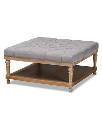 Baxton Studio Kelly Modern and Rustic Grey Linen Fabric Upholstered and Greywashed Wood Cocktail Ottoman