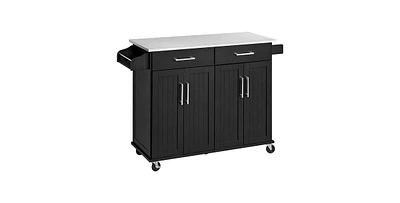 Slickblue Kitchen Island Cart with Stainless Steel Top 2 Drawers and Cabinet