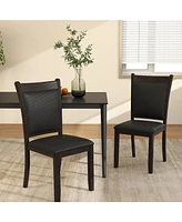 Gymax Faux Leather Upholstered Dining Chairs Set of 2 w/ Padded Seat Rubber Wood Legs