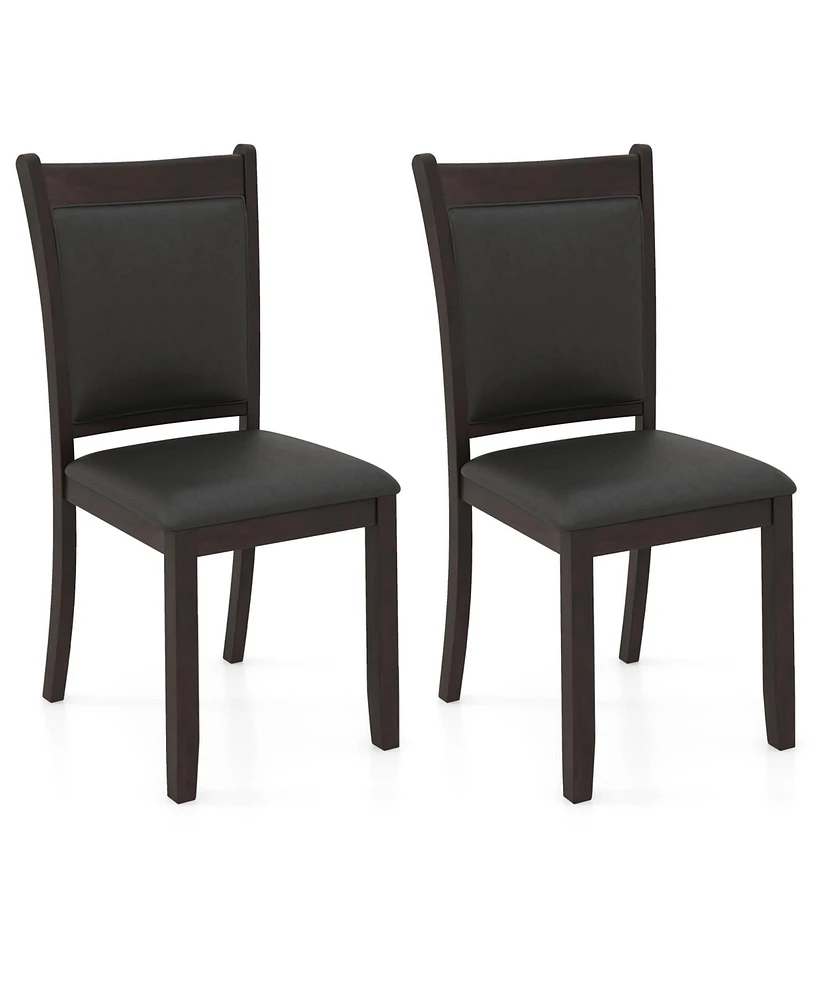 Gymax Faux Leather Upholstered Dining Chairs Set of 2 w/ Padded Seat Rubber Wood Legs