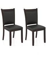 Gymax Faux Leather Upholstered Dining Chairs Set of 2 w/ Padded Seat Rubber Wood Legs