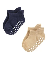 Touched by Nature Baby Boys Organic Cotton Socks with Non-Skid Gripper for Fall Resistance, Blue Neutral, 0-6 Months