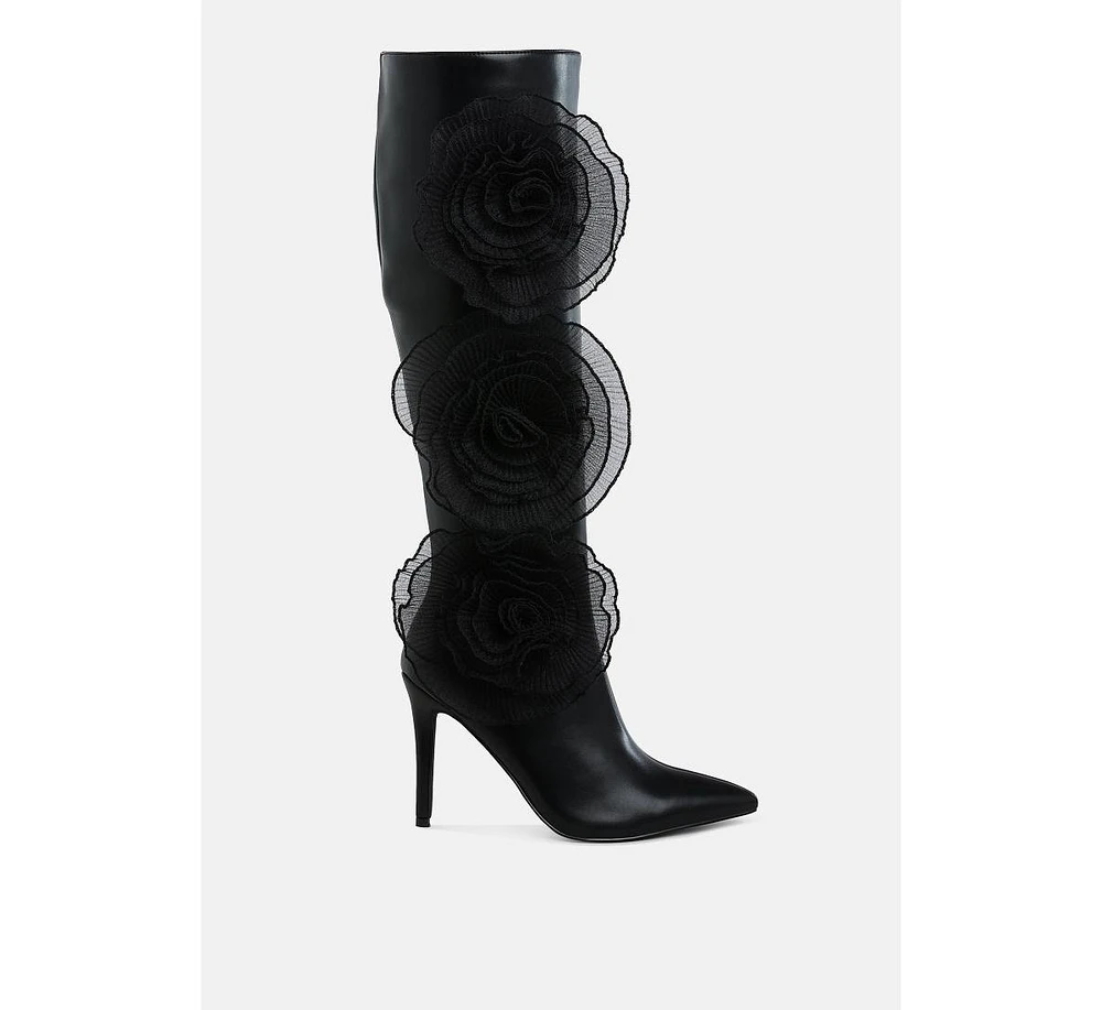 London Rag Chinkara Sheer Big Rose Detail Long Boots