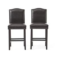 The Pop Home Set of 2, 27" Upholstered Counter Height Barstools with Nailhead Trim-The Pop Home