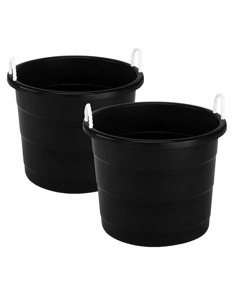 Homz 17 Gal Plastic Open Storage Round Utility Tub with Handles, Black (2 Pack)