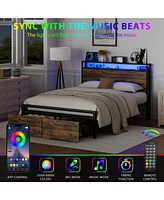 Lovmor Metal Bed Frame with 2 Storage Drawers and Led Rgb Led light