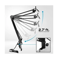Pyle Adjustable Scissor Arm Microphone Stand with Usb Cable, Shock Mount, and Desk Clamp