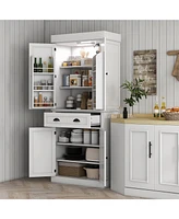 Homcom 71" Kitchen Pantry Cabinet with Large Storage and Led Lights,