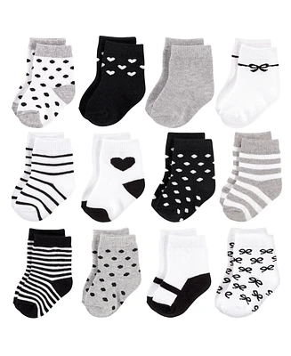 Hudson Baby Baby Girls Hudson Cotton Rich Newborn and Terry Socks Gray Black, 12-24 Months