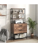 Gouun Freestanding File Cabinet with Charging Station and 3-Tier Open Shelves