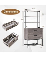 Gouun Freestanding File Cabinet with Charging Station and 3-Tier Open Shelves