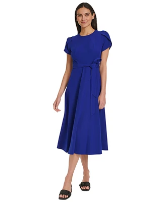 Calvin Klein Women's Tulip-Sleeve Tie-Waist A-Line Dress