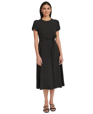 Calvin Klein Women's Tulip-Sleeve Tie-Waist A-Line Dress