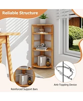 Gouun 4-Tier Corner Shelf with Rubber Wood Frame and Anti-Toppling Kit