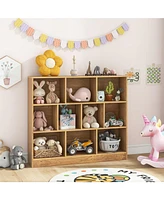 Gouun 41 inches Wooden Toy Storage Organizer with 10 Cubes for Kids