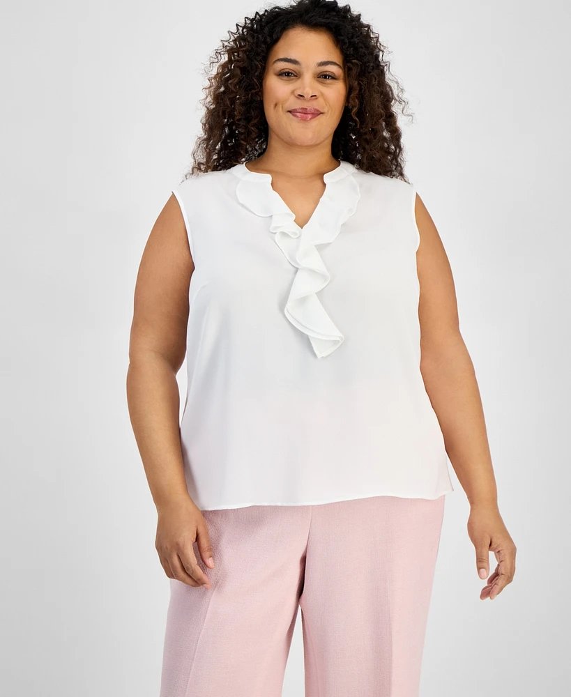 Kasper Plus Size Ruffle-Trim Sleeveless Top
