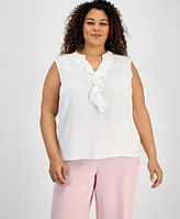 Kasper Plus Size Ruffle-Trim Sleeveless Top