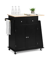 Gouun Rubber Wood Countertop Rolling Kitchen Island Cart