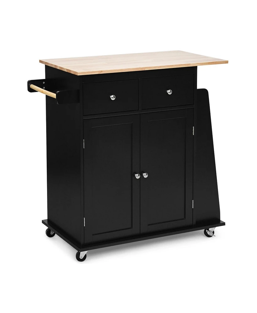 Gouun Rubber Wood Countertop Rolling Kitchen Island Cart