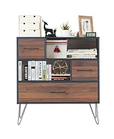 Gouun 3-Tier Wood Storage Cabinet with Drawers and 4 Metal Legs