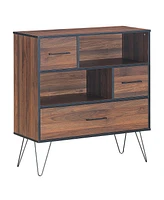 Gouun 3-Tier Wood Storage Cabinet with Drawers and 4 Metal Legs