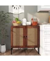 Gouun Kitchen Sideboard with 2 Rattan Doors and Adjustable Shelf