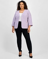 Kasper Plus Tweed 3/4-Sleeve Open-Front Blazer