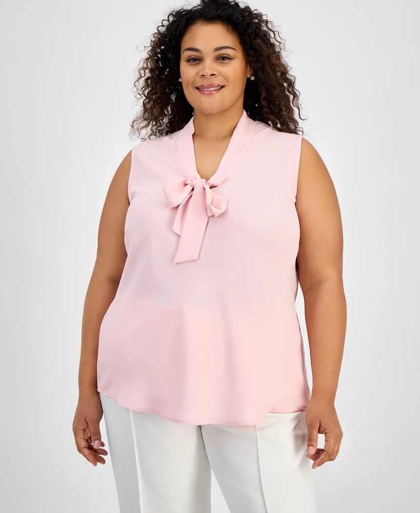 Kasper Plus Size Sleeveless Tie-Neck Blouse