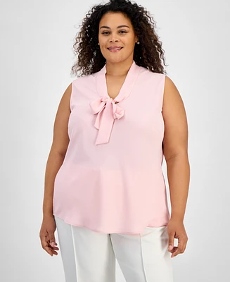 Kasper Plus Size Sleeveless Tie-Neck Blouse