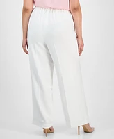 Kasper Plus Melange Crepe Wide-Leg Pull-On Pants