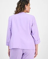 Kasper Plus 3/4-Sleeve Open-Front Blazer