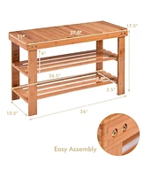 Gouun 3 Tier Bamboo Bench Storage Shoe Shelf