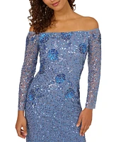 Adrianna Papell Women's Off-The-Shoulder Beaded Mesh Gown