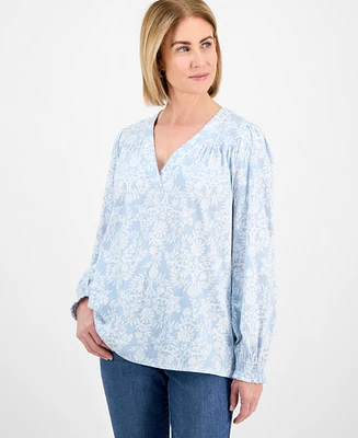 Style & Co Petite Gram Floral Long-Sleeve Top, Exclusively at Macy's