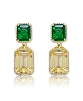 Rachel Glauber 14K Gold Plated with Green & Yellow Cubic Zirconia Drop Earrings