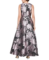 Sl Fashions Women's V-Neck Printed Sleeveless Gown