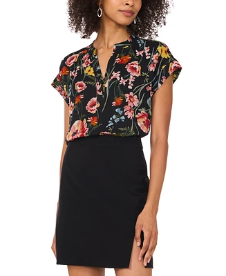 Vince Camuto Women's Floral-Print Split-Neck Top