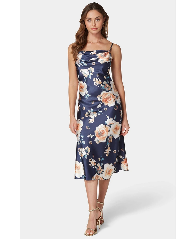 Bebe Women's Print Satin Slip Midi Dress - XSmall, Navy