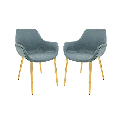 LeisureMod Markley Modern Leather Dining Arm Chair With Gold Metal Legs Set of 2