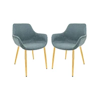 LeisureMod Markley Modern Leather Dining Arm Chair With Gold Metal Legs Set of 2